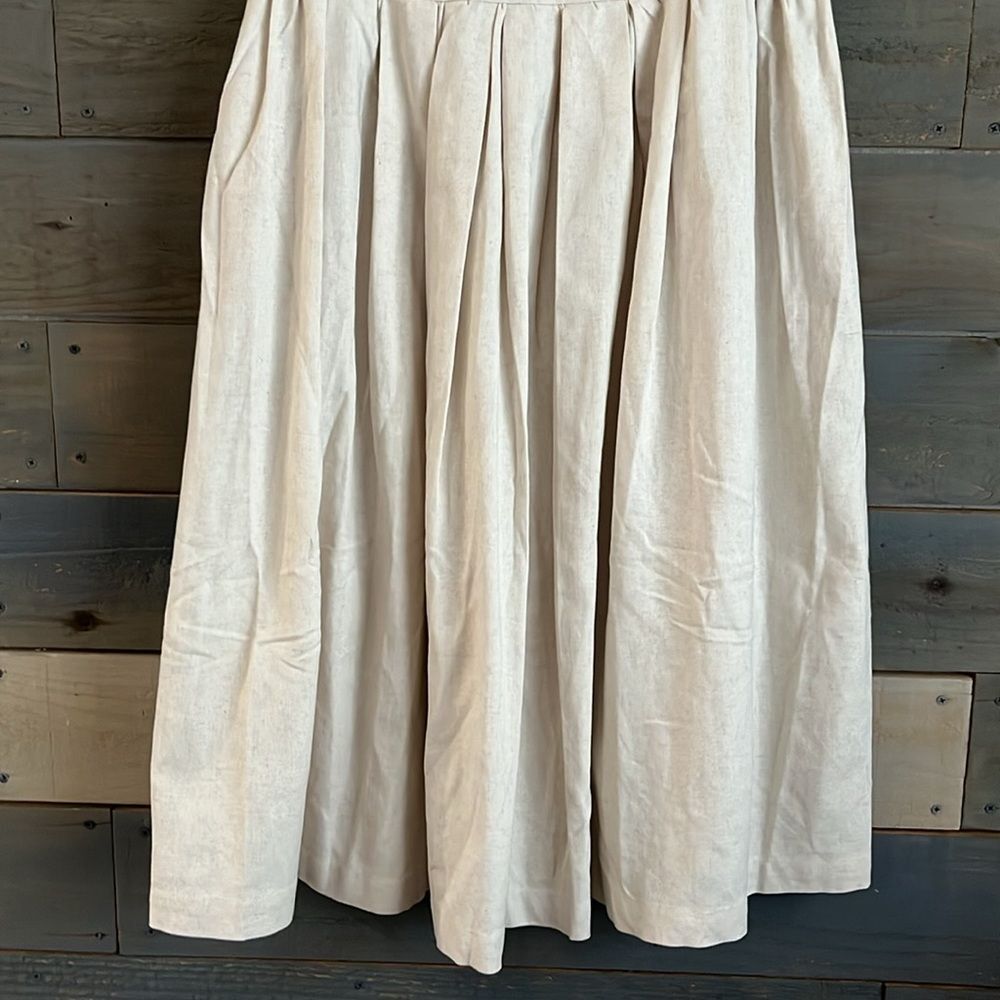 Flax Linen Rayon Blend Sleeveless Pleated Midi Dress L Natural - Picture 3 of 11